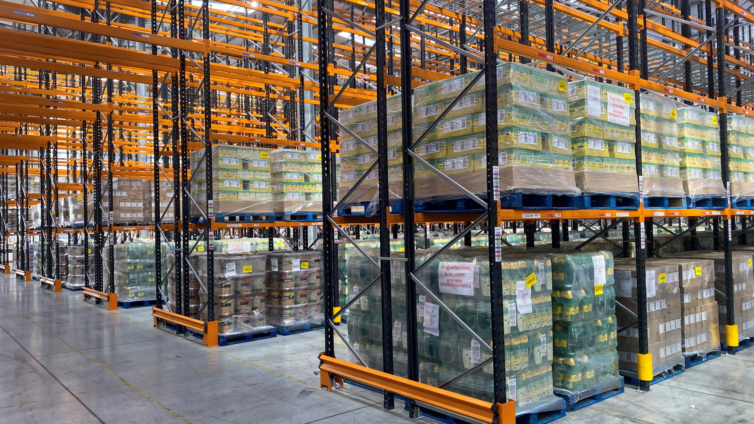 Row of pallet racking in a warehouse