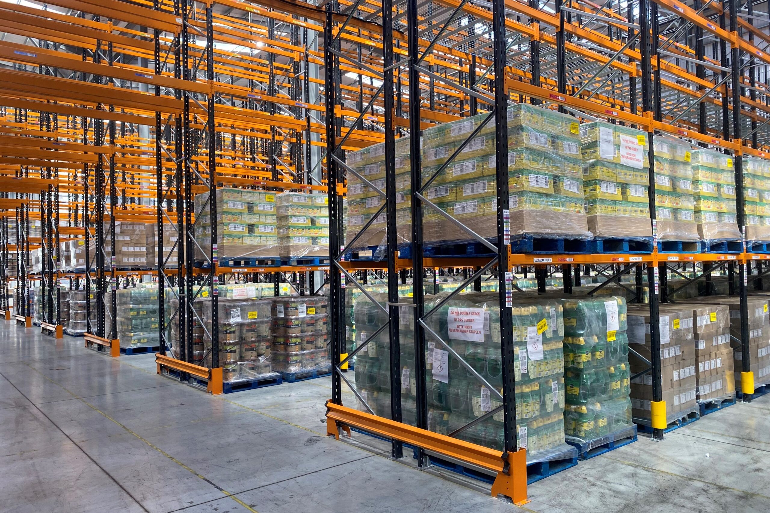 Row of pallet racking in a warehouse