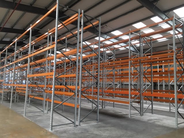 used pallet racking system installed in a warehouse