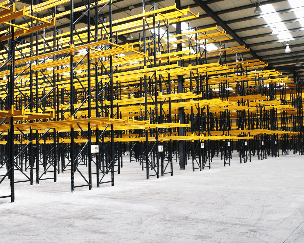 Used pallet racking, in large warehouse