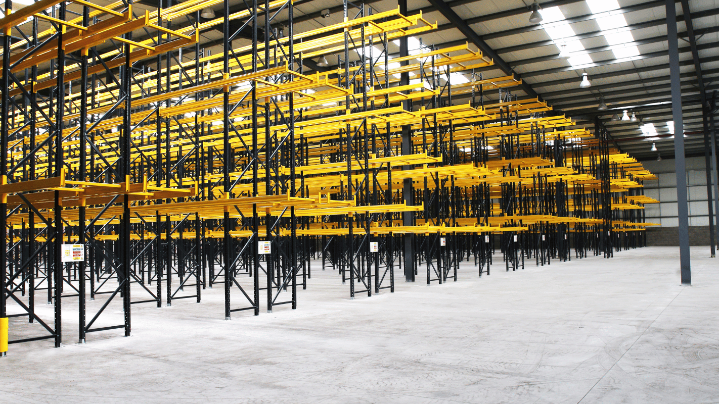 Used pallet racking, in large warehouse