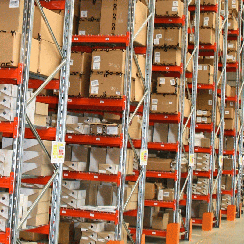 second-hand pallet racking rental, stocked with inventory